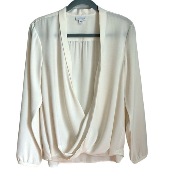 J Jill women’s ivory long sleeve draped wrap blouse shirt top size large - Picture 5 of 5